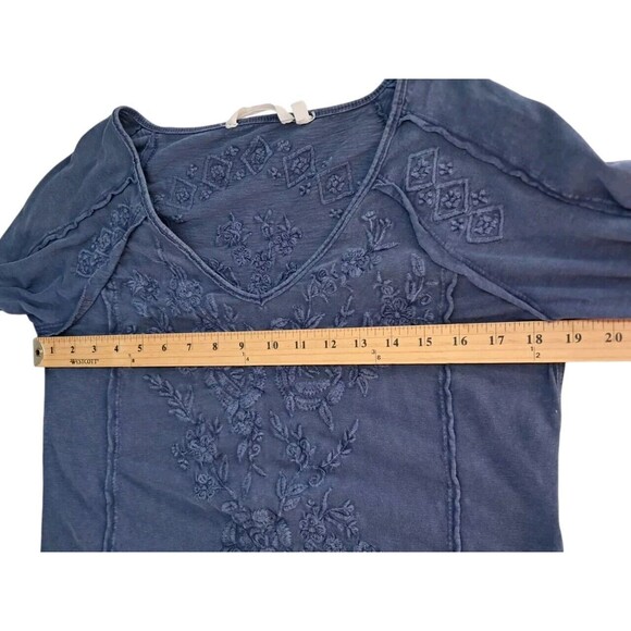 Soft Surroundings Top Navy‎ Blue Floral Embroidered Boho Lagenlook Women's XS - Picture 8 of 9